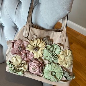 Valentino Leather Beige Floral Handbag Garavani Flower Primavera Embellished